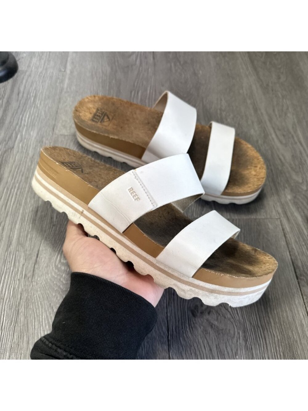 Reef Platform Sandals womens size US 9 White Cushion Vista Natural Cork Slide